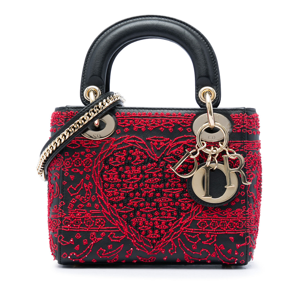 Pre-Loved Dior Mini Smooth Calfskin Embroidered Heart Playing Cards Lady Dior